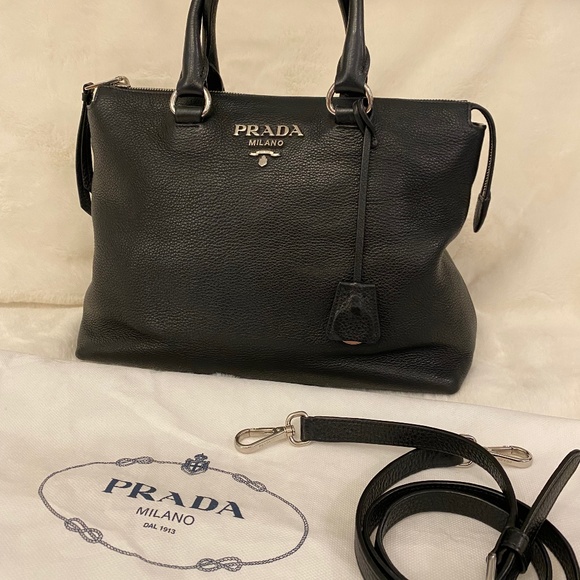 Authentic Prada vitello daino leather 3 way tote in black - Picture 1 of 15